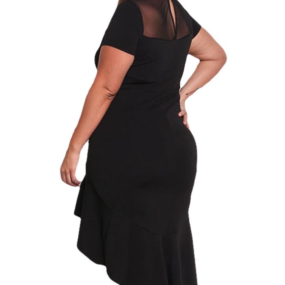 New Plus Size Black Mesh Ruffled Hi-Low  Curvy Dress - Picture 3 of 3